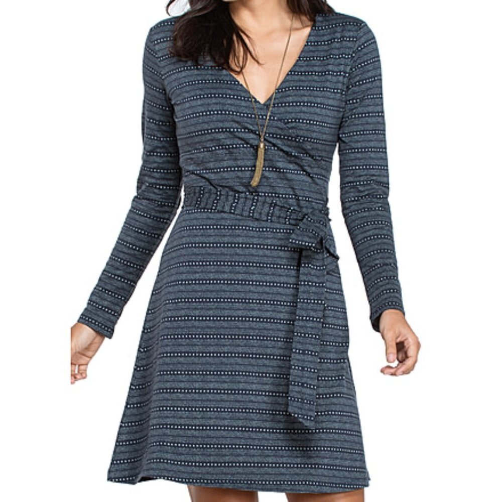 Toad & Co Cue faux wrap dress T1771702 long sleeve Deep Navy Dot size Medium